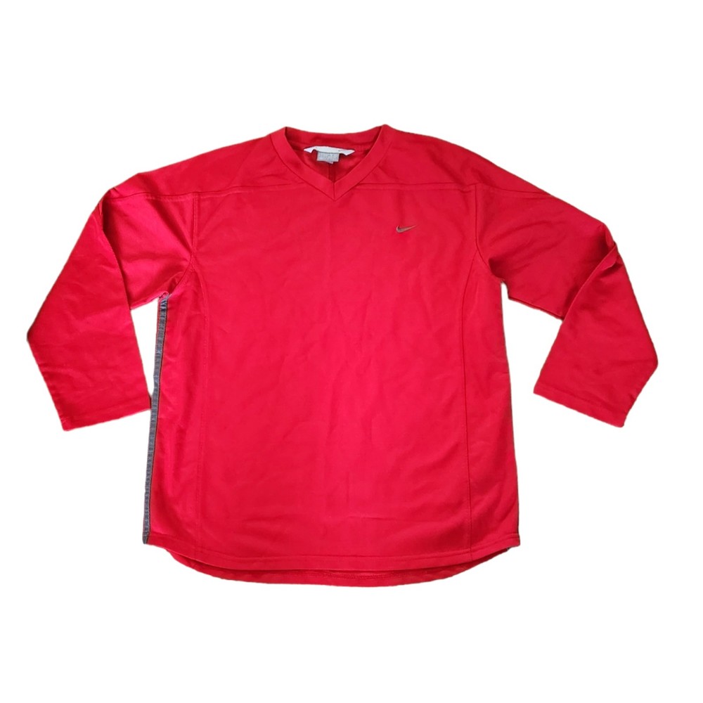 Nike Long Sleeve Shirt Polyester Red with Gray Side Stripes Boys XL 18-20